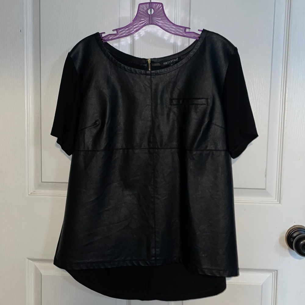 For Cynthia faux leather front blouse with zipper back